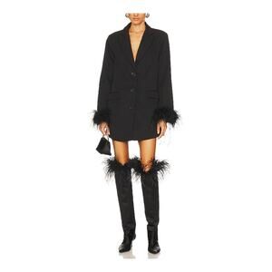 Bubish 'Chloe' Black Feather Trim Blazer Dress Size M
